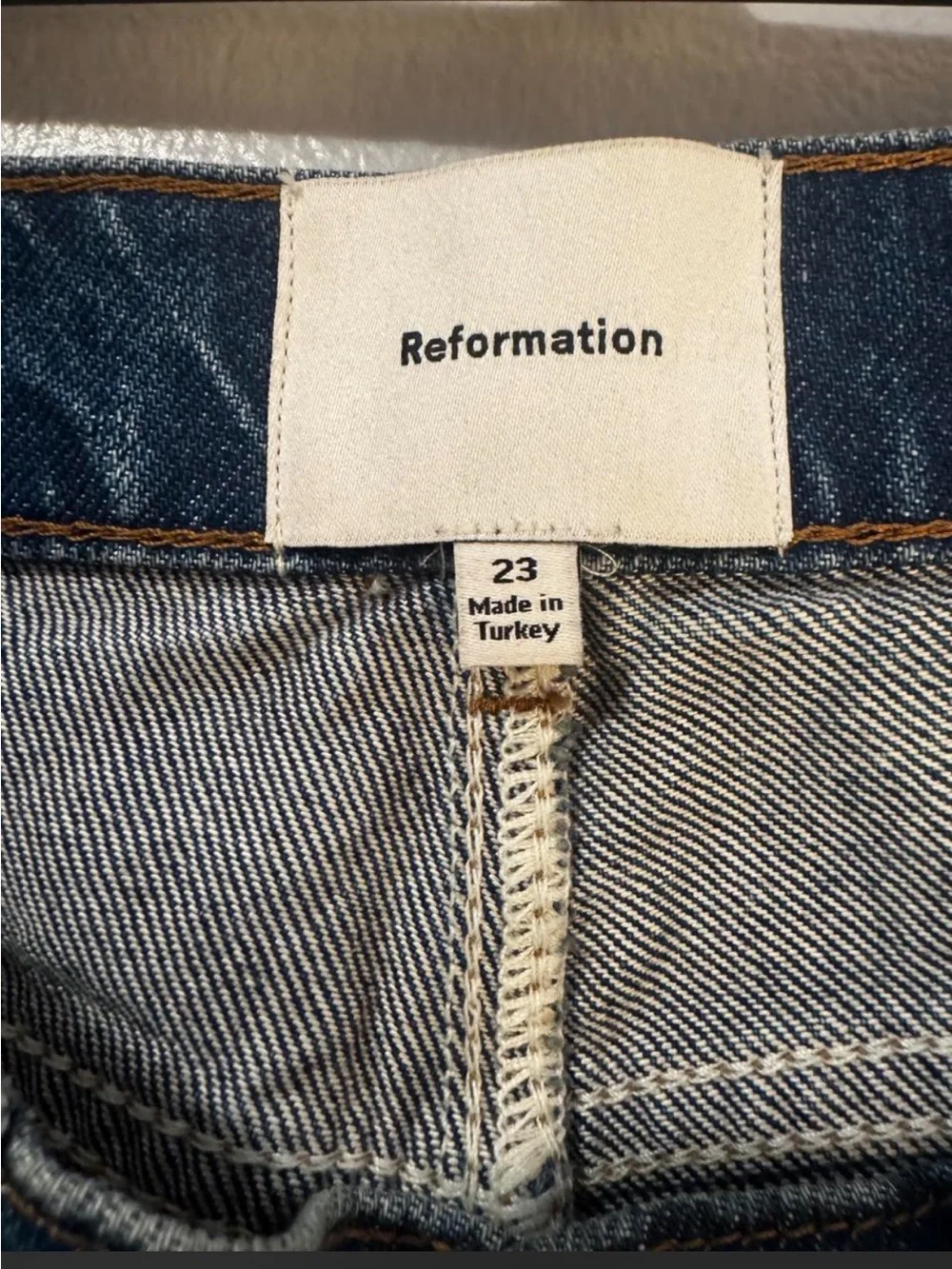 Low Rise Reformation Dark Blue Long Denim Shorts